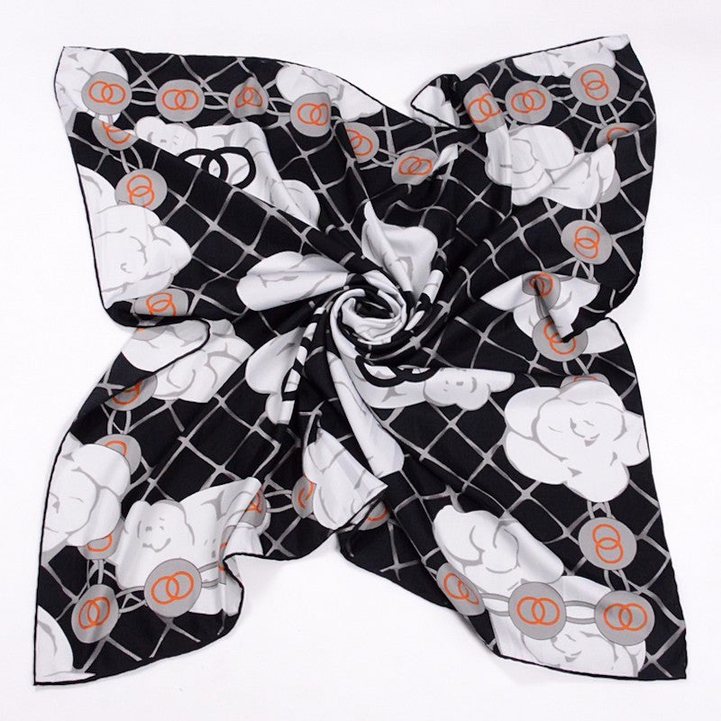 Anyyou Scarf for Women Black White Roses Twill Silk Shawl Fashion Elegant High Quality for Spring Autumn Square Scarves 90*90cm