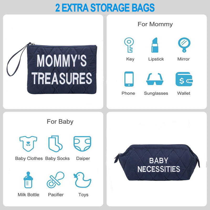Anymom Mommy Diaper Bag Black Handbag 5 pcs set with Portable Changing Pad Adjustable and Removable Strap Diamond Pattern Maternity Bag