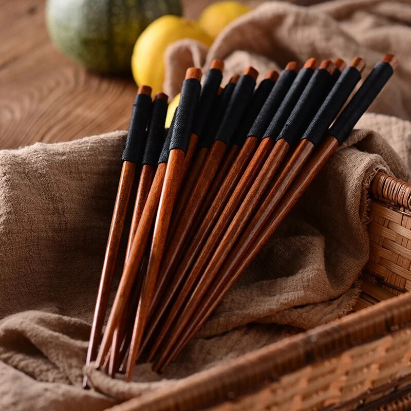 Anygleam Brown Winding 10pairs Wooden Sushi Sticks Food Kitchen Tableware