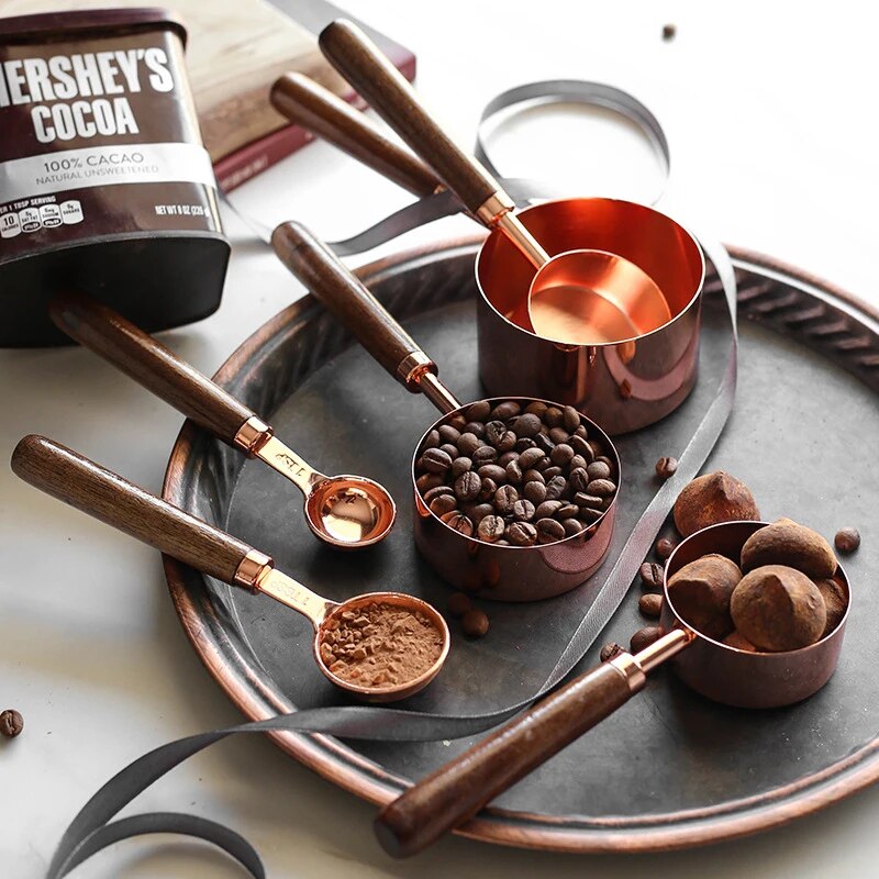 Anygleam Rosegold Brown 8pcs Wooden Measuring Cup  Kitchen Tools Accessories