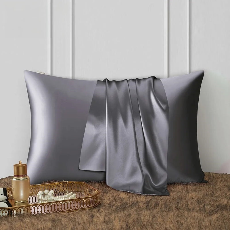 ANYHOUZ Dark Gray Mulberry Silk Pillowcase 50x75cm Luxury Soft Bedding