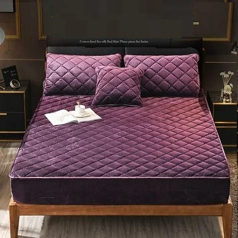 Anycozy Mattress Cover Dark Purple 100x200cm Crystal Velvet Thicken Quilted Warm Soft Plush Bed Sheet