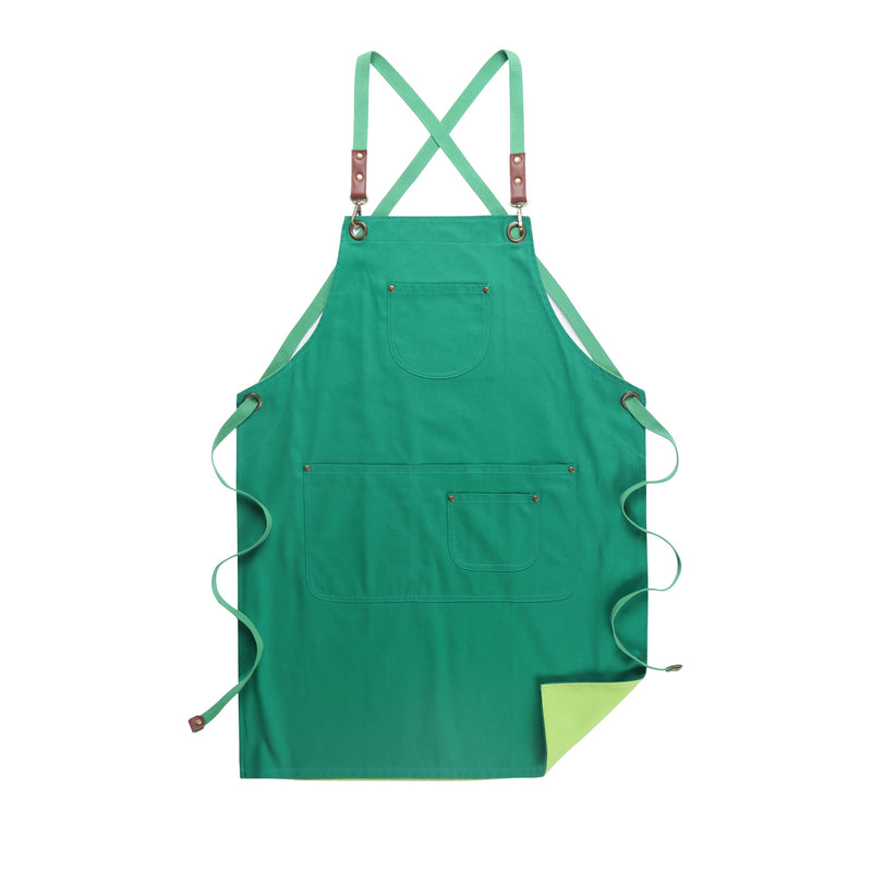 Anypron Unisex Double Green Chef Apron – Durable Cooking & Café Workwear for Men and Women