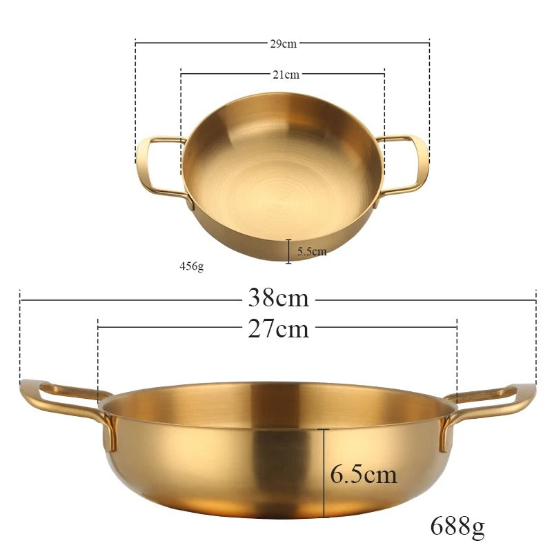 Anygleam Stock Pot 2pcs Gold-S-L Stainless Steel HotPot Without Lid Single-Layer Cooking Soup Noodle Sea Food Home Kitchen Restaurant Tools