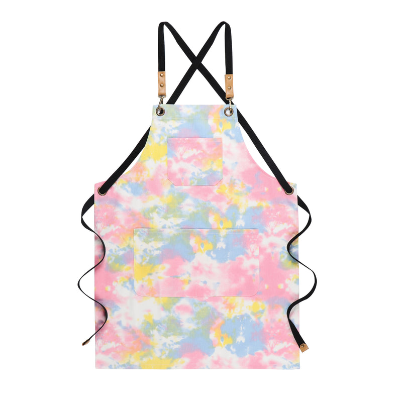 Anypron Green Tie Dye Cotton Apron – Soft Full-Body Chef Apron with Double Pockets