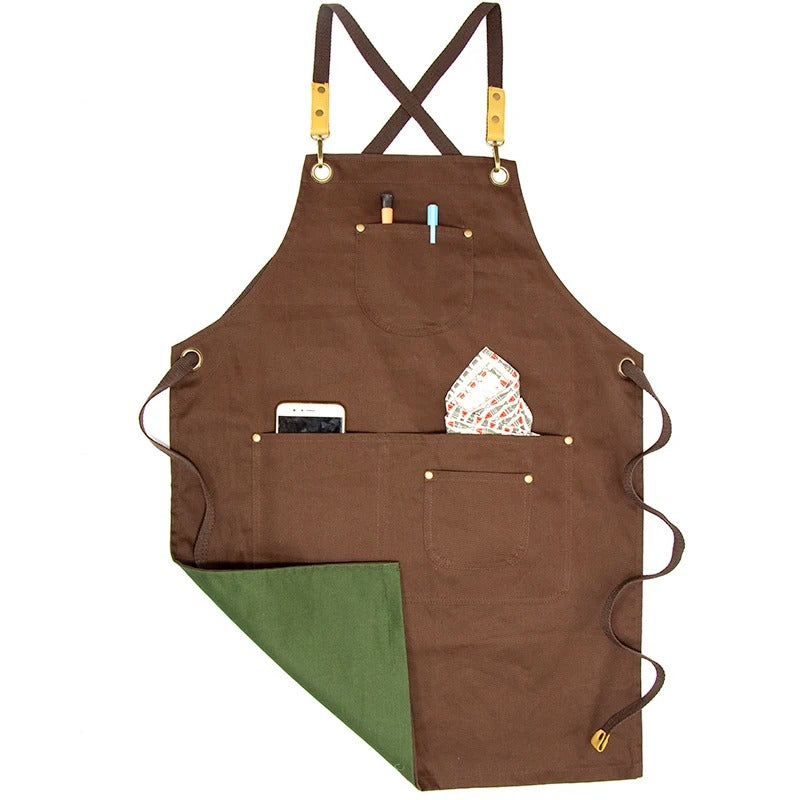 Anypron Unisex Green Brown Chef Apron – Durable Cooking & Café Workwear for Men and Women