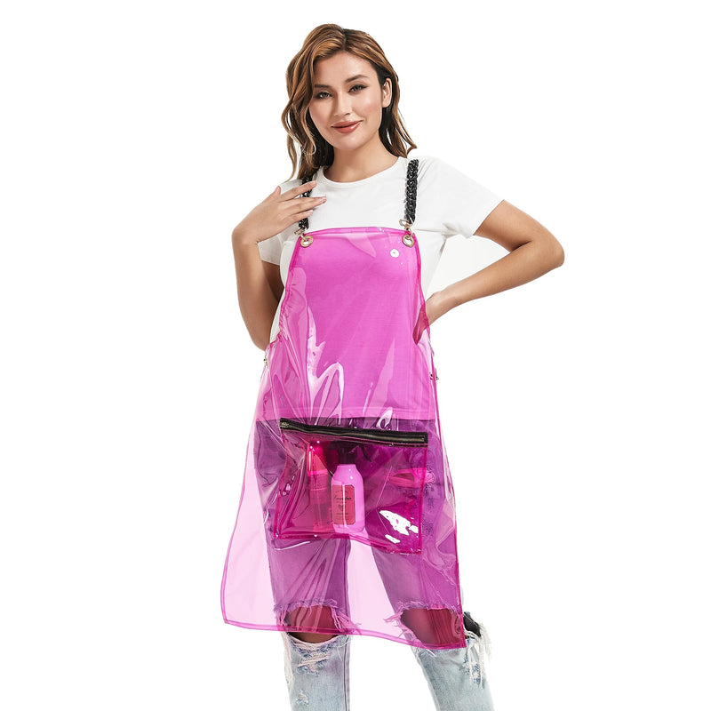 Anypron Waterproof Barber Apron – Pink Cross‑Back with 3 Pockets