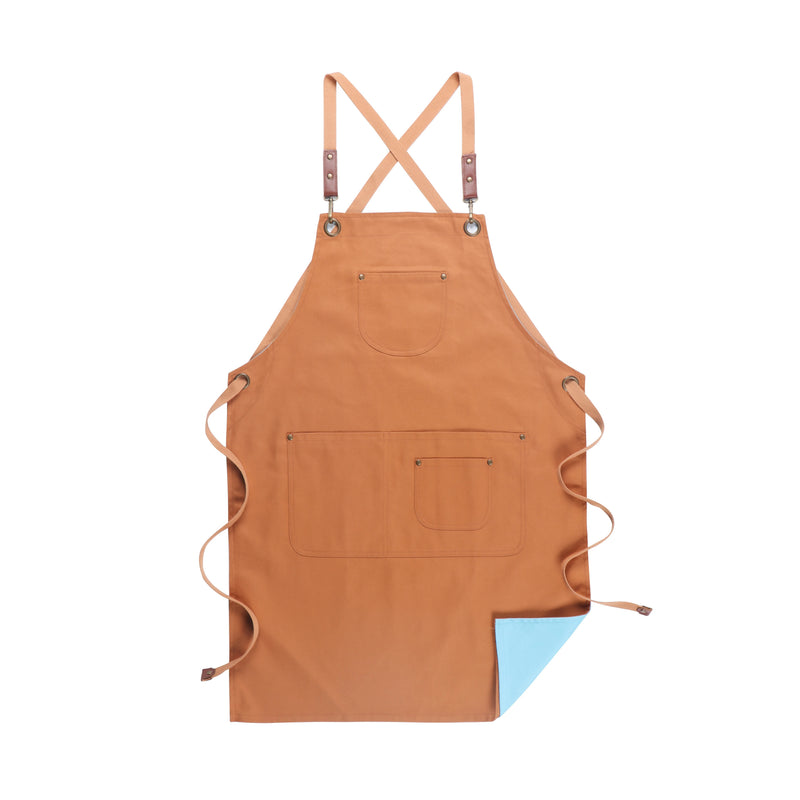 Anypron Unisex Khaki Blue Chef Apron – Durable Cooking & Café Workwear for Men and Women