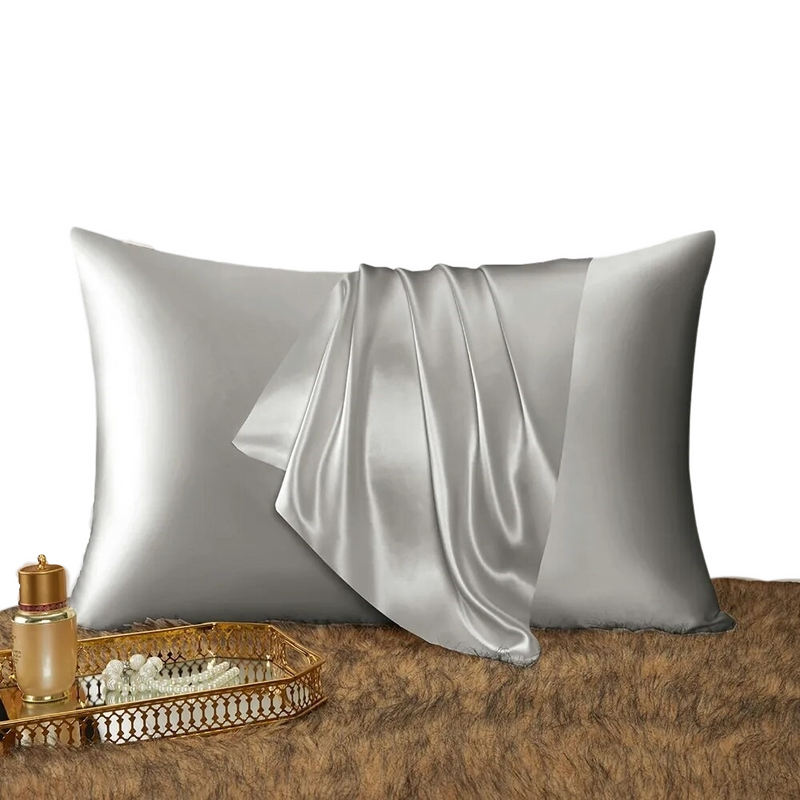 ANYHOUZ Pillowcase 51x66cm Light Gray Set with Eye Mask Natural Mulberry Silk for Comfortable and Relaxing Home Bed