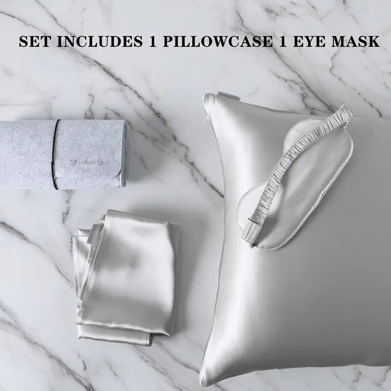 ANYHOUZ Pillowcase 51x66cm Light Gray Set with Eye Mask Natural Mulberry Silk for Comfortable and Relaxing Home Bed