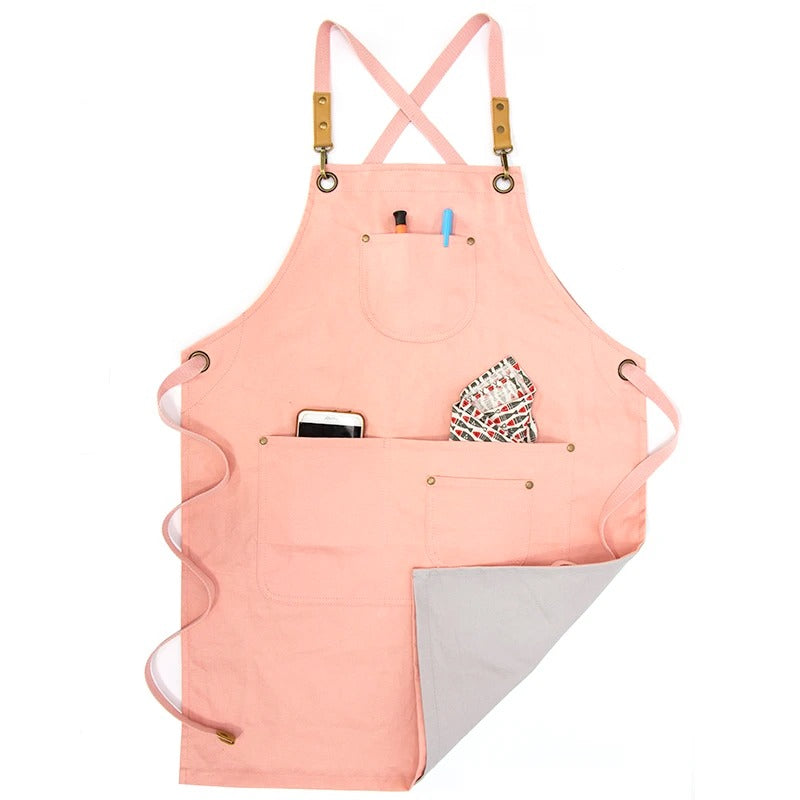 Anypron Unisex Pink Grey Chef Apron – Durable Cooking & Café Workwear for Men and Women