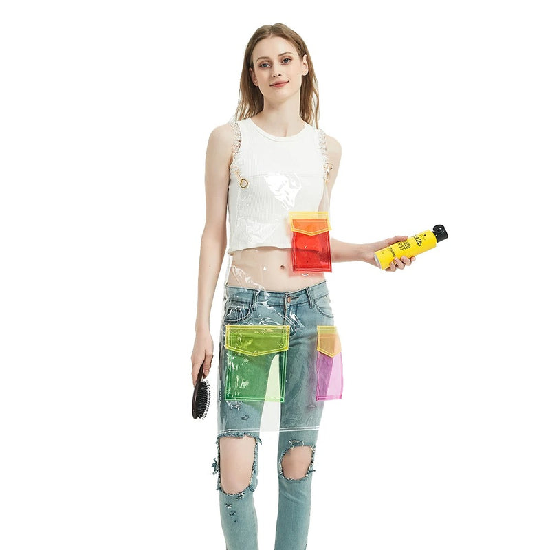 Anypron Transparent Barber Apron Green Red Waterproof 3 Pockets for Stylists