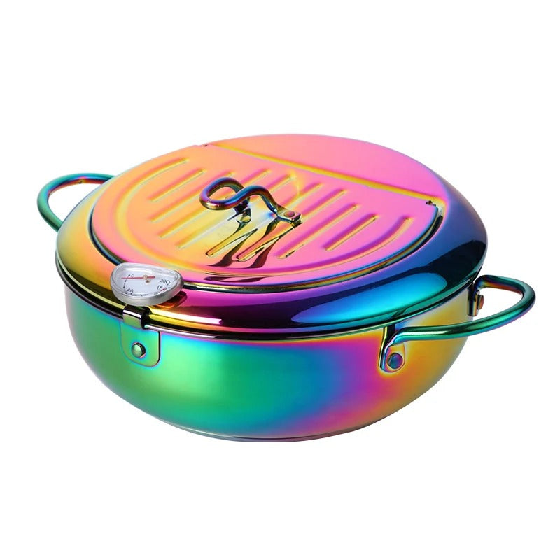 Frying Pan Rainbow no.0 Stainless Steel Thermometer Kitchen Utensils Tempura Fryer Pan Temperature Control Fried Cooking Tools