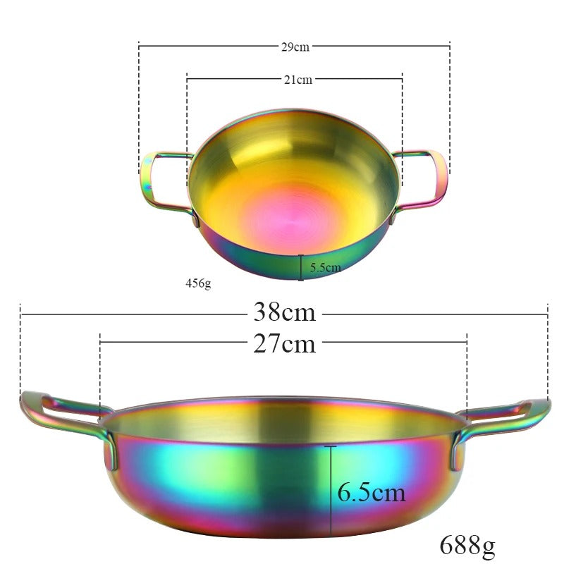 Anygleam Stock Pot 2pcs Rainbow no.0-S-L Stainless Steel HotPot Without Lid Single-Layer Cooking Soup Noodle Sea Food Home Kitchen Restaurant Tools