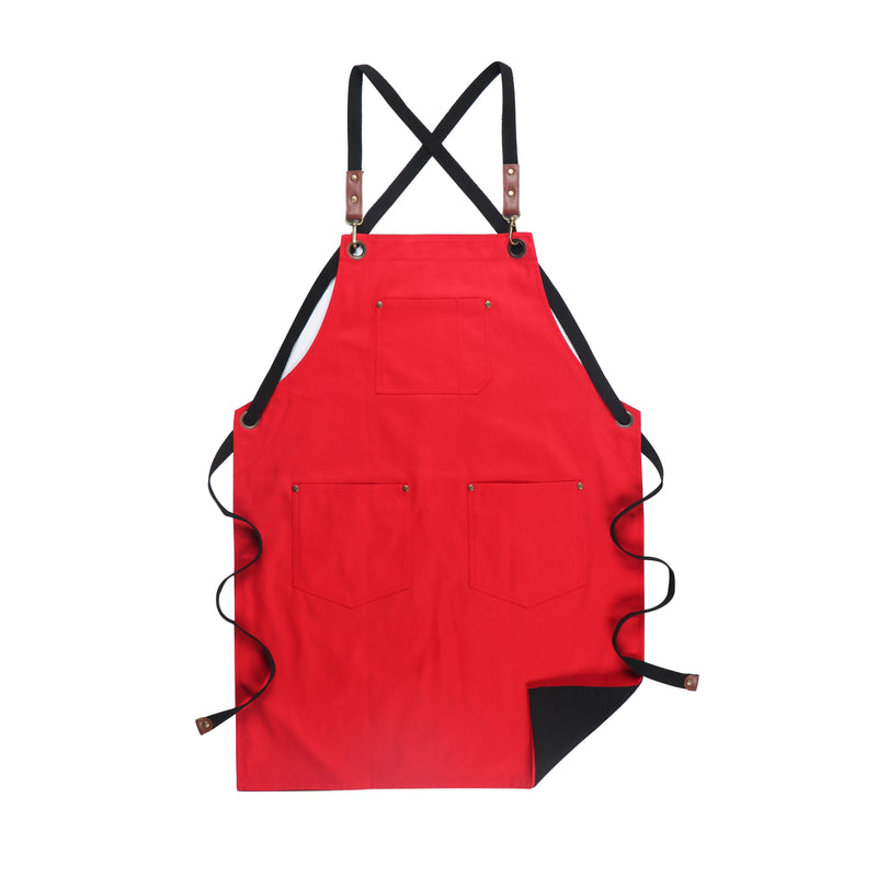 Anypron Unisex Red Black Chef Apron – Durable Cooking & Café Workwear for Men and Women