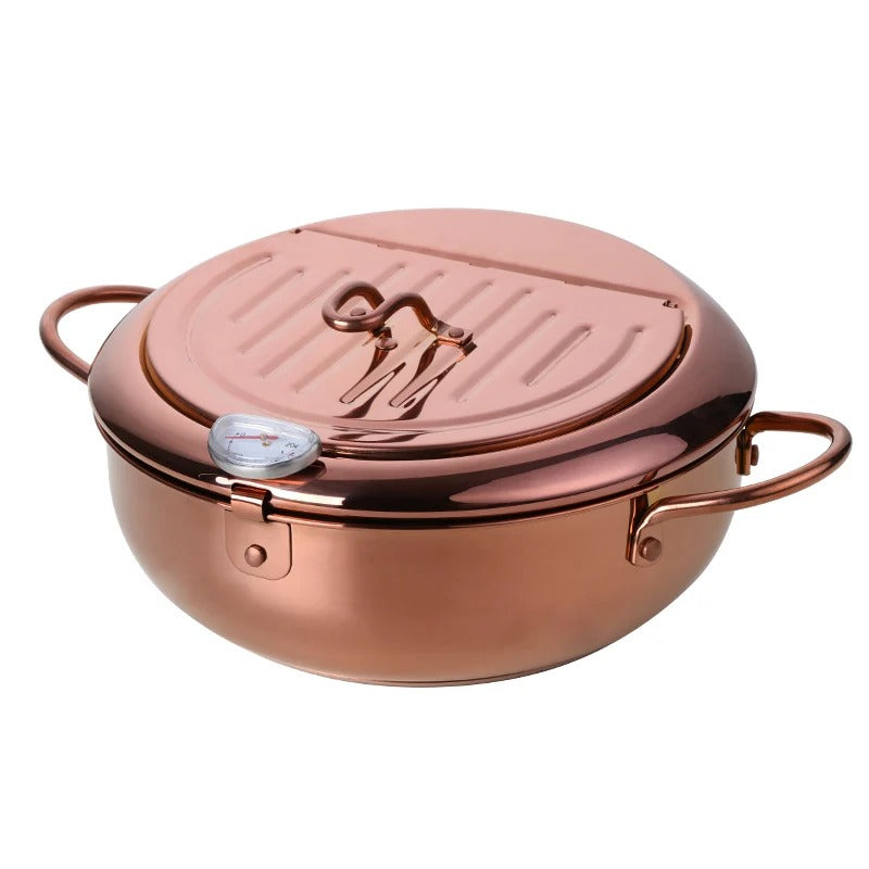 Frying Pan Rose Gold Stainless Steel Thermometer Kitchen Utensils Tempura Fryer Pan Temperature Control Fried Cooking Tools