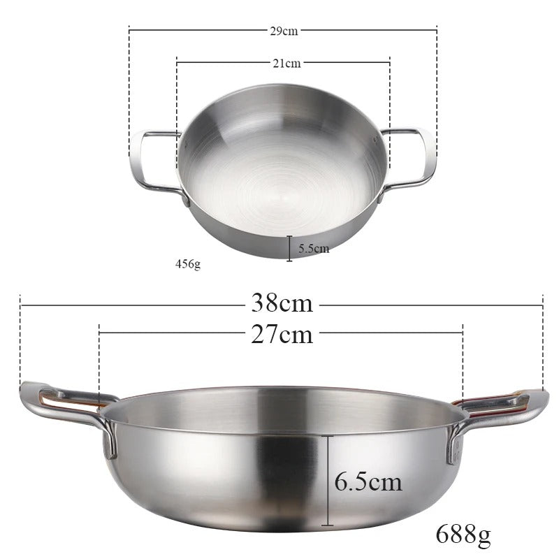 Anygleam Stock Pot 2pcs Silver-S-L Stainless Steel HotPot Without Lid Single-Layer Cooking Soup Noodle Sea Food Home Kitchen Restaurant Tools