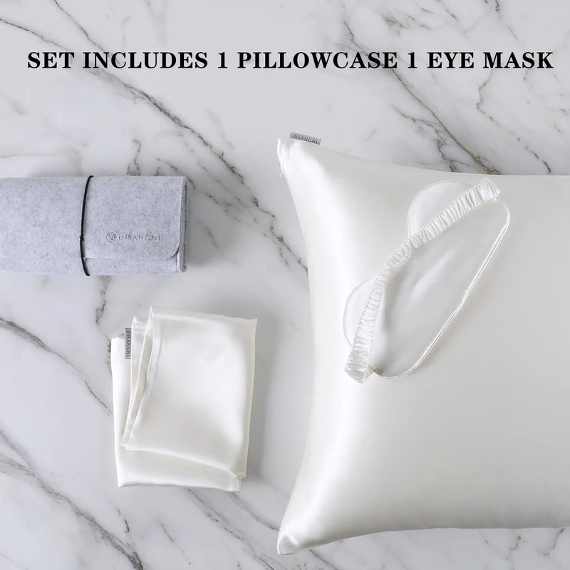 ANYHOUZ Pillowcase 51x66cm White Set with Eye Mask Natural Mulberry Silk for Comfortable and Relaxing Home Bed