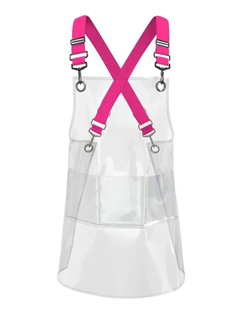 Anypron Waterproof Barber Apron – Pink Ribbon Cross‑Back with Pockets