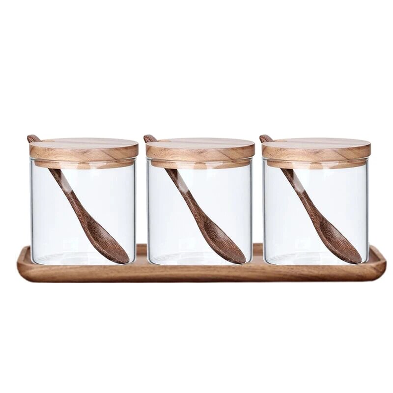 Anygleam Transparent 3pcs Spice Jars Glass Jars  Food Kitchen Tableware