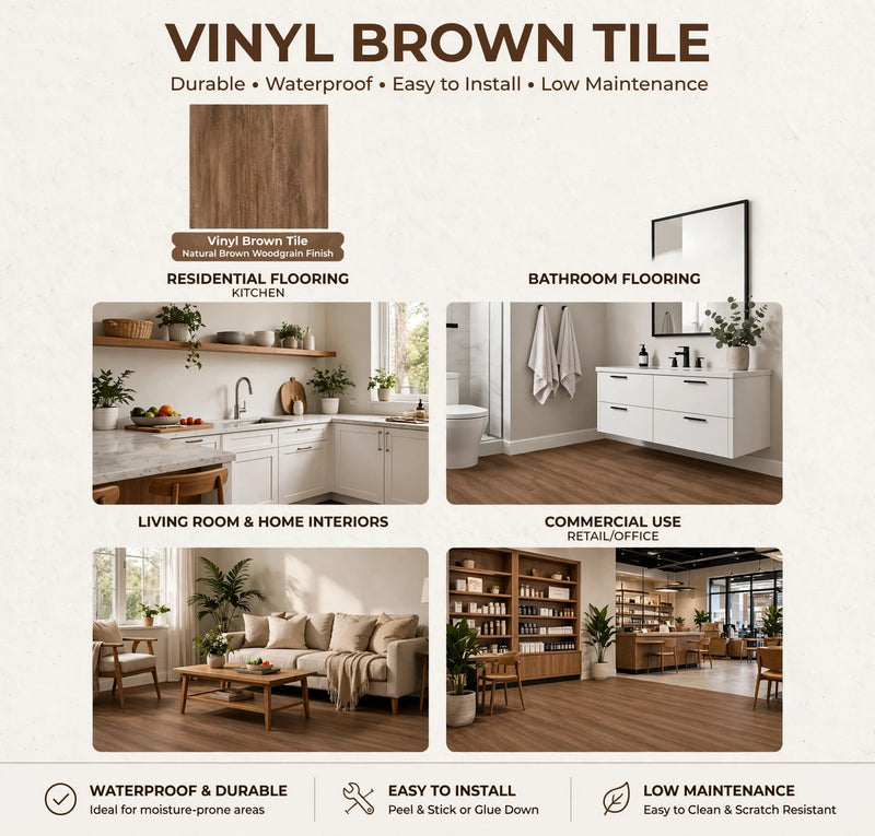 Anyhouz 10pcs Brown Vinyl Wall Tiles – Smudged Pattern Design, Waterproof