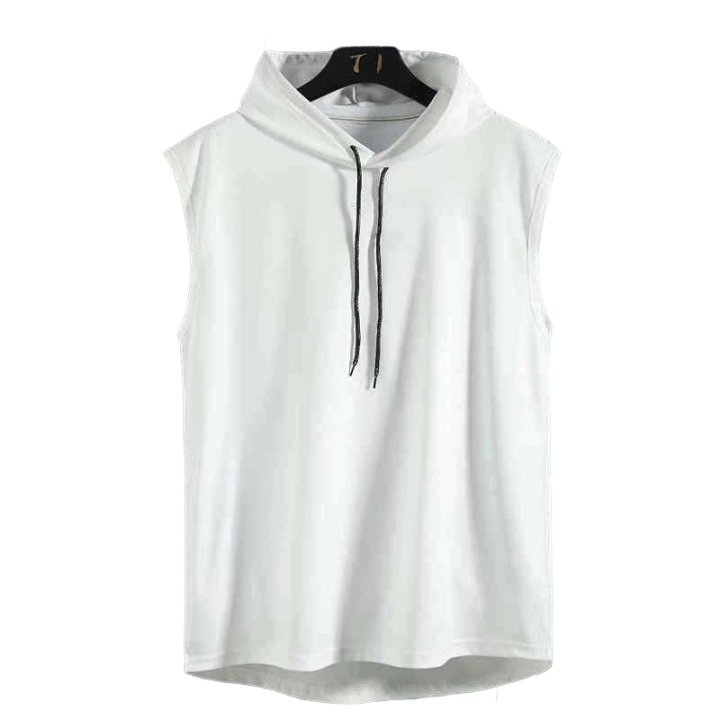 ANYMENS Fitness Tshirt White Loose Sleeveless Muscle Hoodie Vest Body Building Gym Workout Shirt For Men