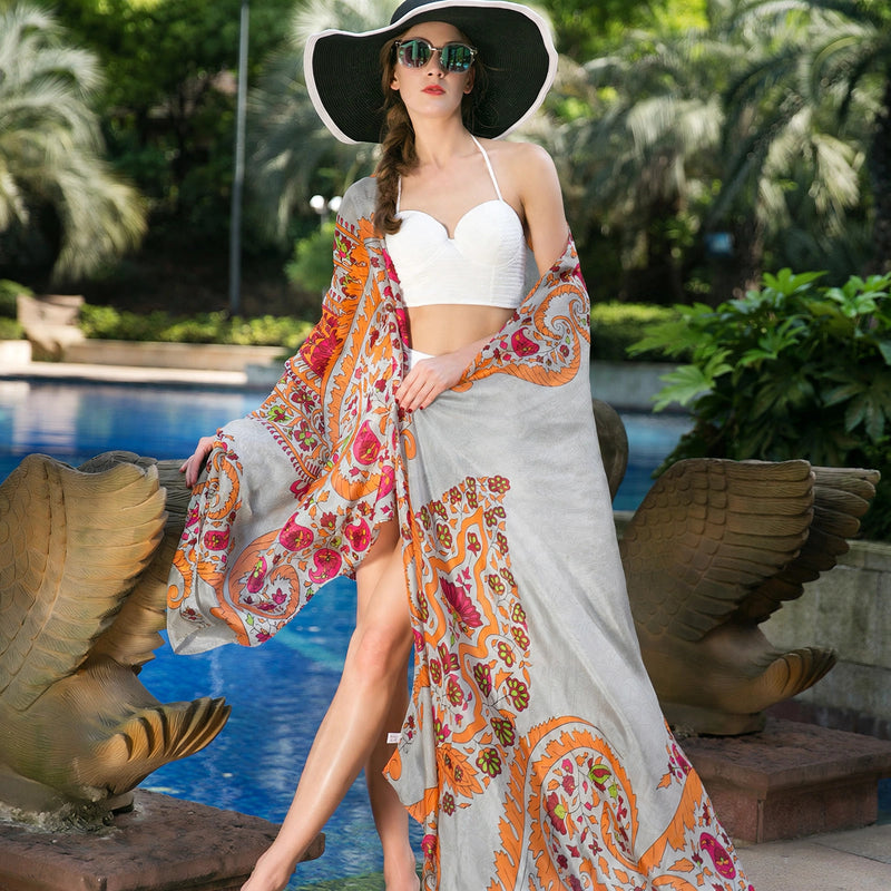 Anyyou 100% Mulberry Silk Gray Long Scarf Luxury Brand Women Beach Shawl Wear Swimwear Pashimina Face Shield Foulard
