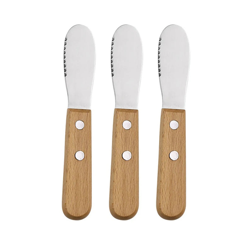 Anygleam Natural Brown 3pcs Wooden Butter Knife Kitchen Food Kitchen Tableware