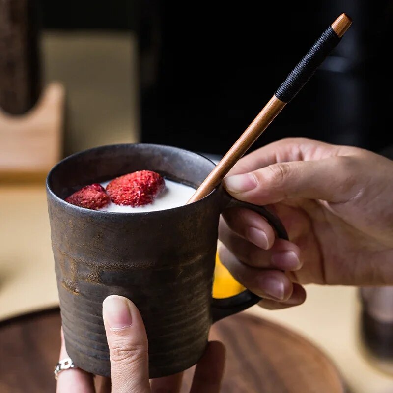 Anygleam Wooden Black 6pcs Wooden Tea Long Spoon  Kitchen Tableware