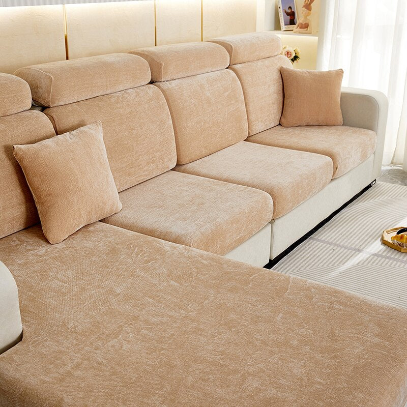 Anyseat Sofa Cover Coffee L-Shape Polyester Chenille Thick Stretchable Cushion For Living Room Head Cushion Large