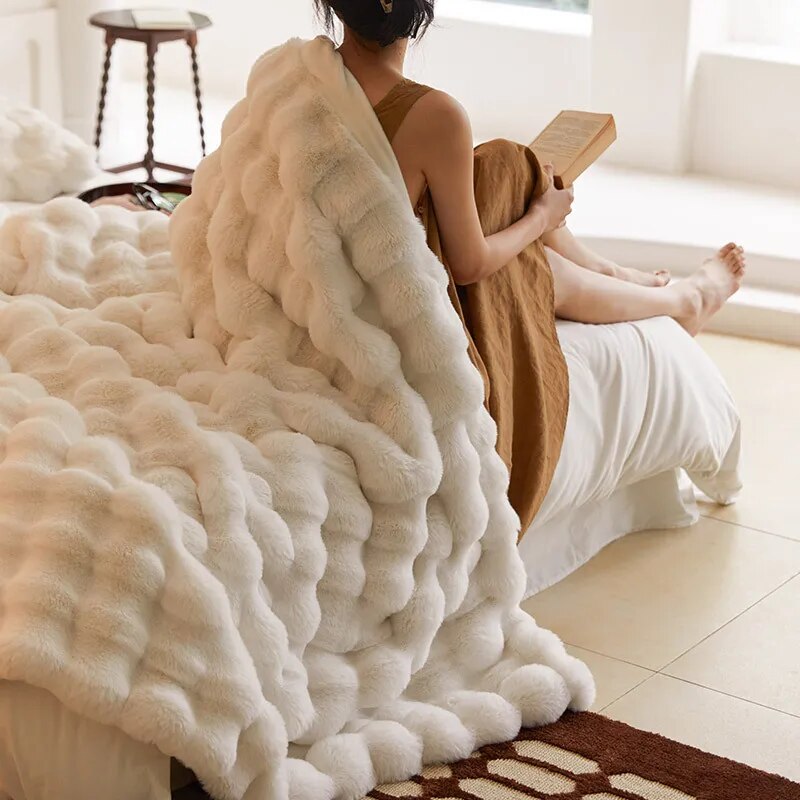 Anycozy White Thick Fur Winter Sofa Bed Blanket 160x200cm