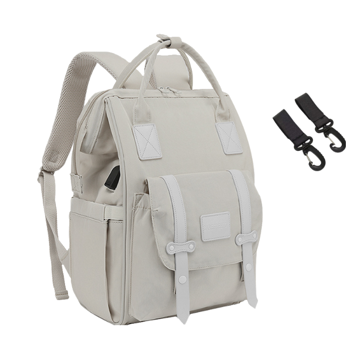 Anymom Mommy Diaper Bag Grey Backpack 2Pcs Stroller Hook with Internal USB Charging Port