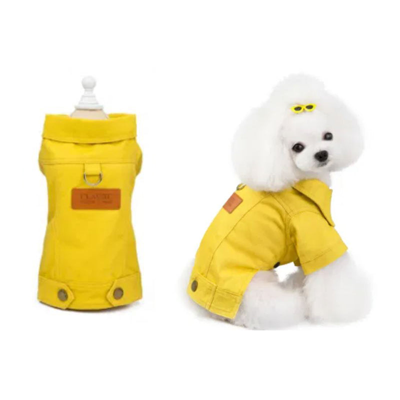 ANYWAGS Pet Clothes Yellow Denim Coat Jacket Costume with Leash Ring for Special Occasion