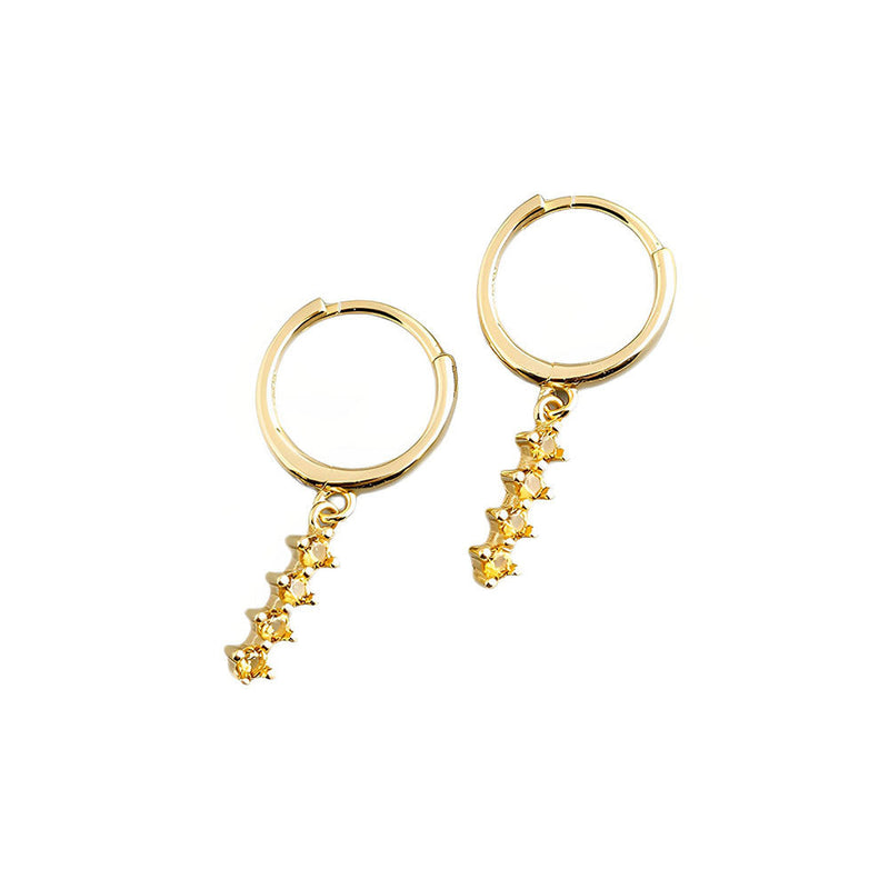 ANYCO Earrings Gold Plated Chic Charm Yellow Colored Zircon Bar Stud For Women Girl Teen Fine Perfect Fashion Stylish Accessories Jewelry Gifts