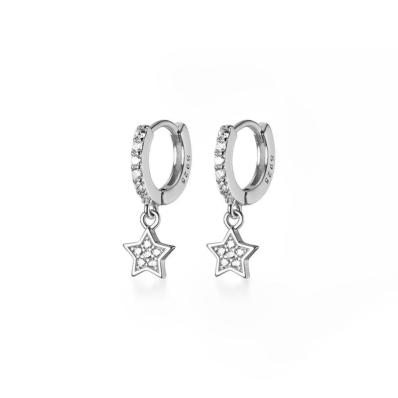 ANYCO Fashion Earrings Real Sterling Silver Trendy Pave Zircon Star Hanging Stud Jewelry Accessories for Women