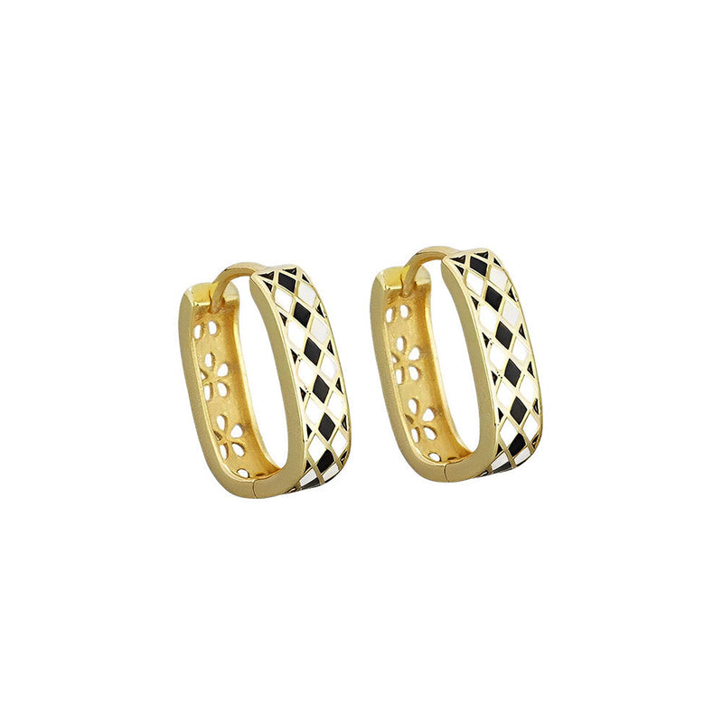 ANYCO Hoop Fashion Earrings Statement Checkerboard Enamel Ear Buckle Women Charms Punk Party Jewelry Gold