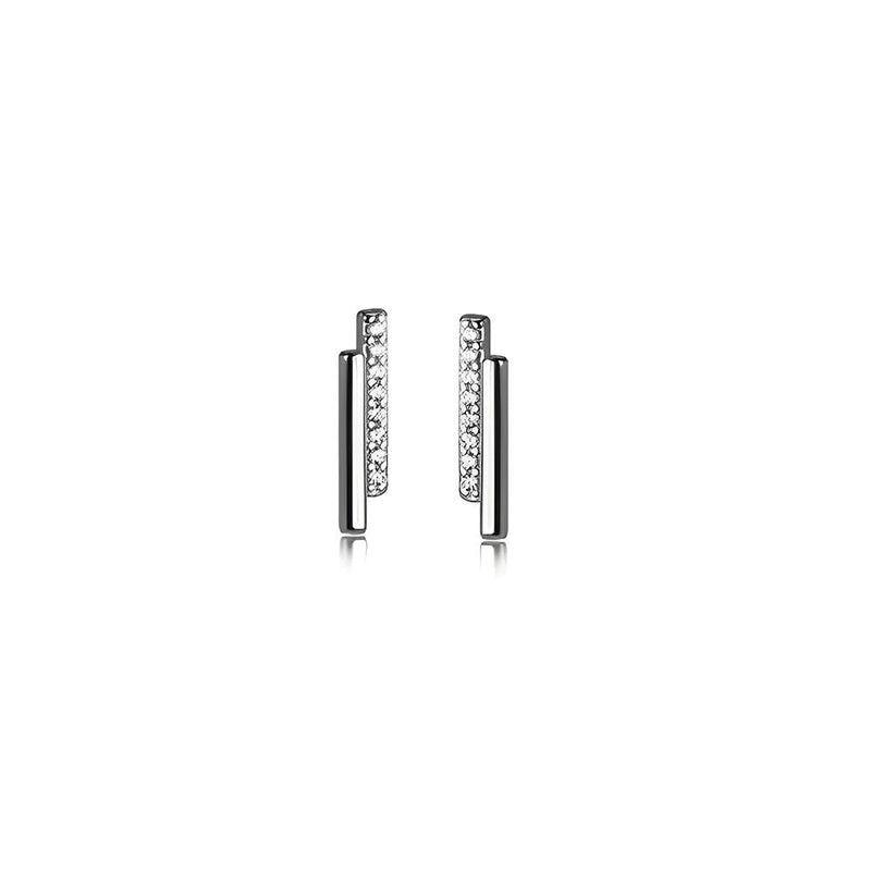 ANYCO Fashion Earrings Sterling Silver Strip Shiny Zircon Small Stud Simple Unique Elegant Party Jewelry for Women