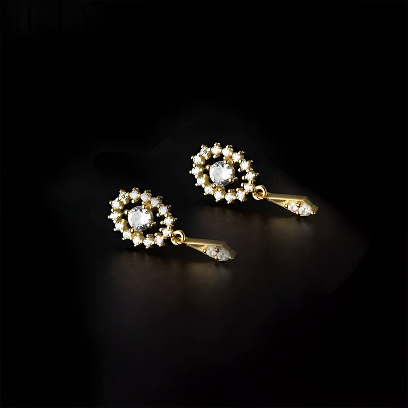 ANYCO  Fashion Earrings Golden Luxury Full Zircon Elegant Oval Stud for Women Trendy Charm Wedding Anniversary Jewelry Gift