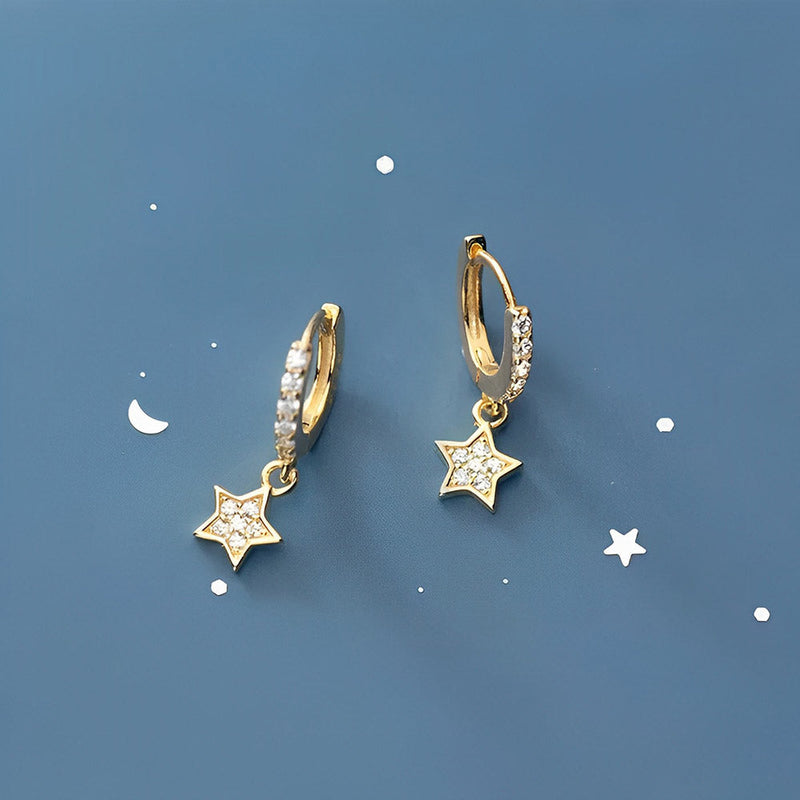 ANYCO Fashion Earrings Real Sterling Silver Trendy Pave Zircon Star Hanging Stud Jewelry Accessories for Women