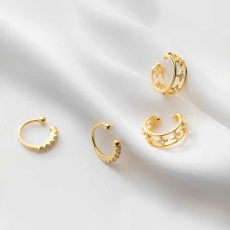 ANYCO Fashion Earrings Luxury Gold Pave Zircon Hollow Star Ear Clip for Women RealSterling Silver Non-pierced Ear Bone Clip Earring Jewelry