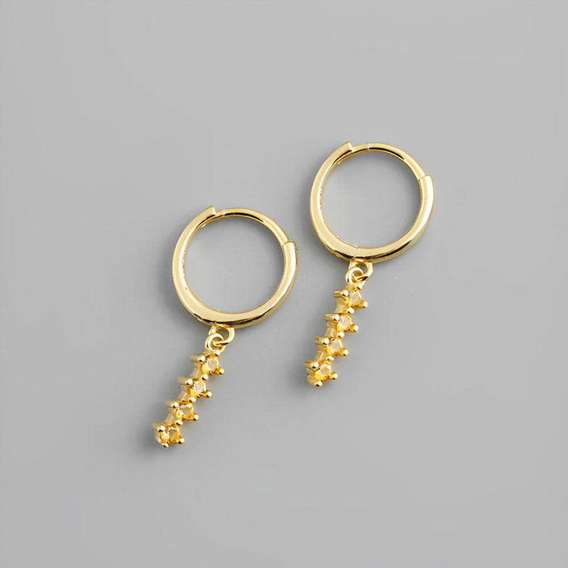 ANYCO Earrings Gold Plated Chic Charm Yellow Colored Zircon Bar Stud For Women Girl Teen Fine Perfect Fashion Stylish Accessories Jewelry Gifts