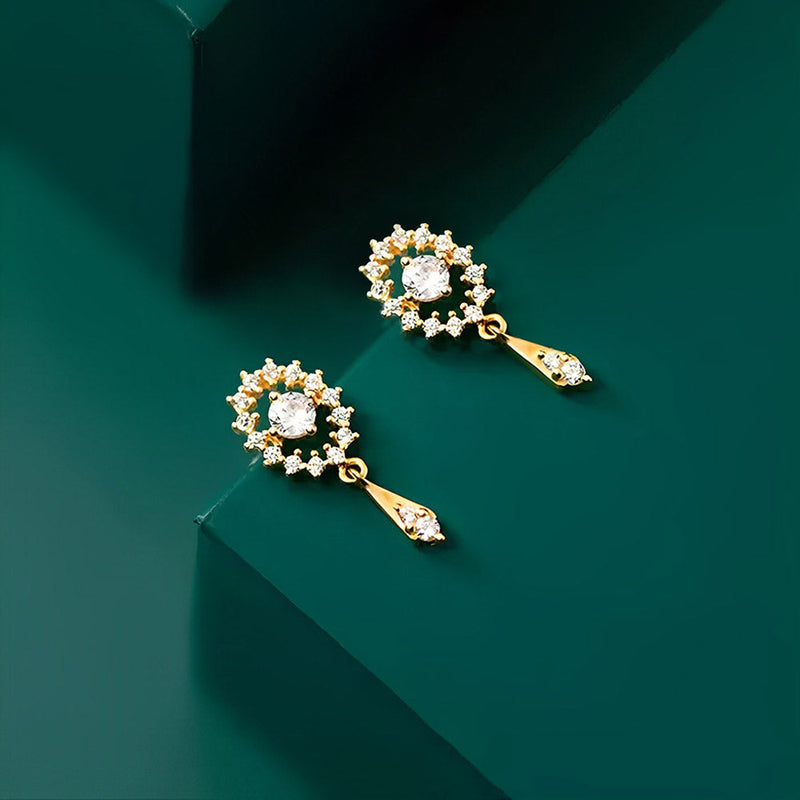 ANYCO  Fashion Earrings Golden Luxury Full Zircon Elegant Oval Stud for Women Trendy Charm Wedding Anniversary Jewelry Gift