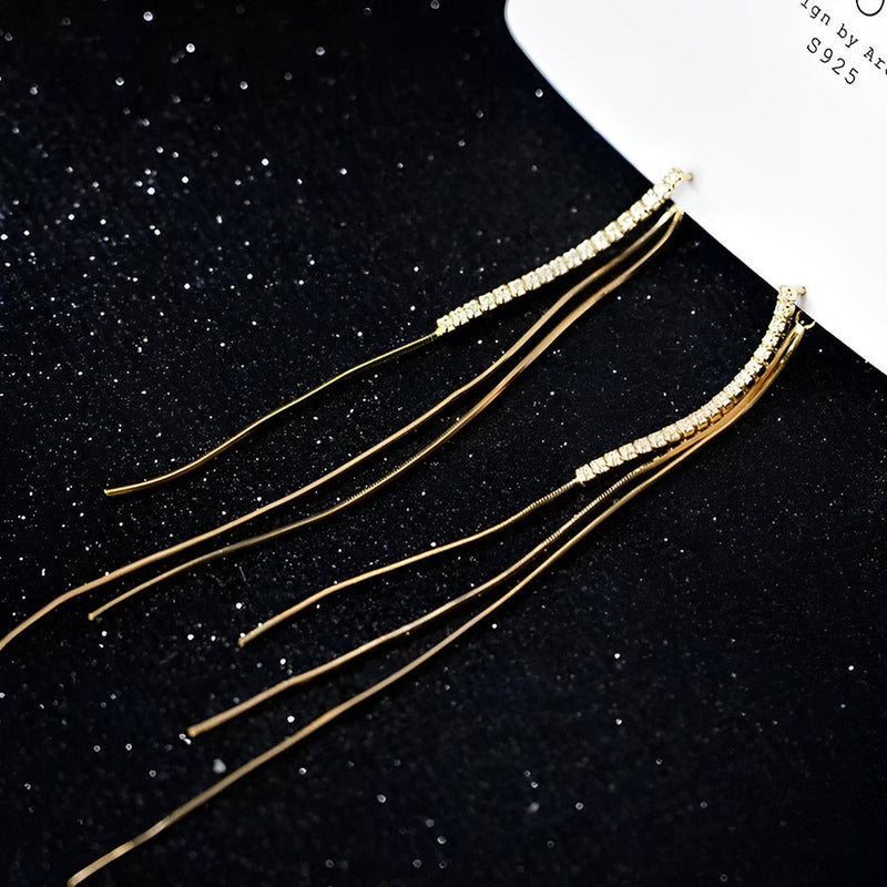 ANYCO Fashion Earrings Luxury Crystal Zircon Snake Bone Tassel Long Wedding Jewelry for Women