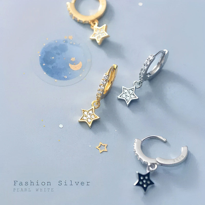 ANYCO Fashion Earrings Real Sterling Silver Trendy Pave Zircon Star Hanging Stud Jewelry Accessories for Women