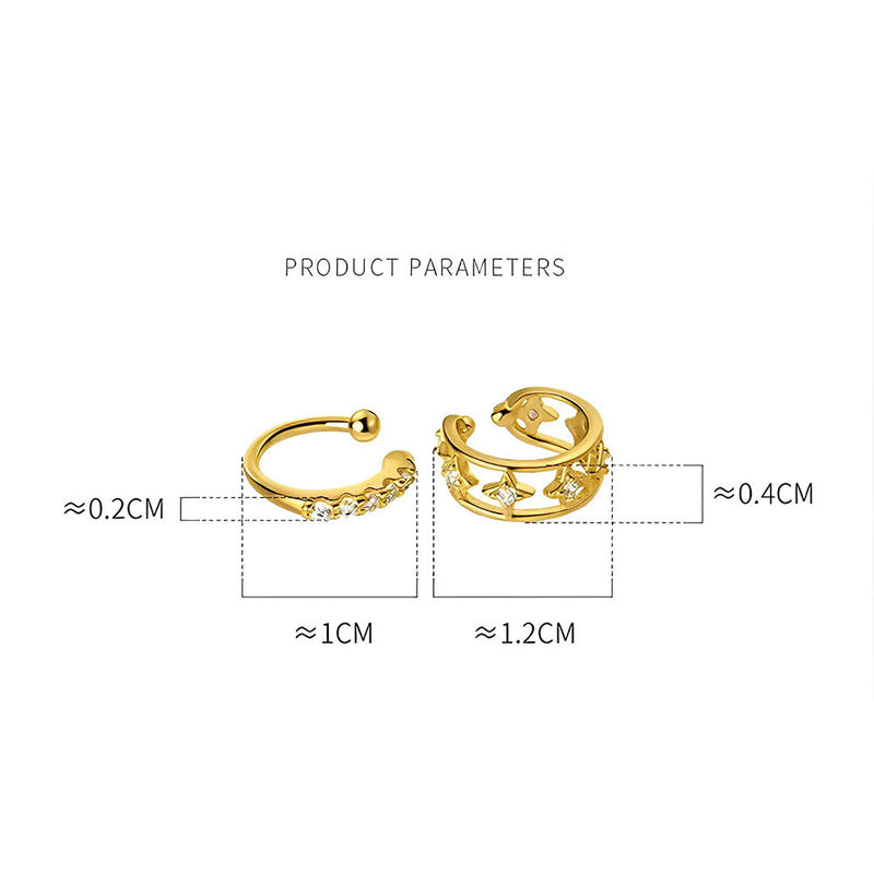 ANYCO Fashion Earrings Luxury Gold Pave Zircon Hollow Star Ear Clip for Women RealSterling Silver Non-pierced Ear Bone Clip Earring Jewelry