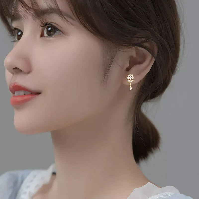 ANYCO  Fashion Earrings Golden Luxury Full Zircon Elegant Oval Stud for Women Trendy Charm Wedding Anniversary Jewelry Gift