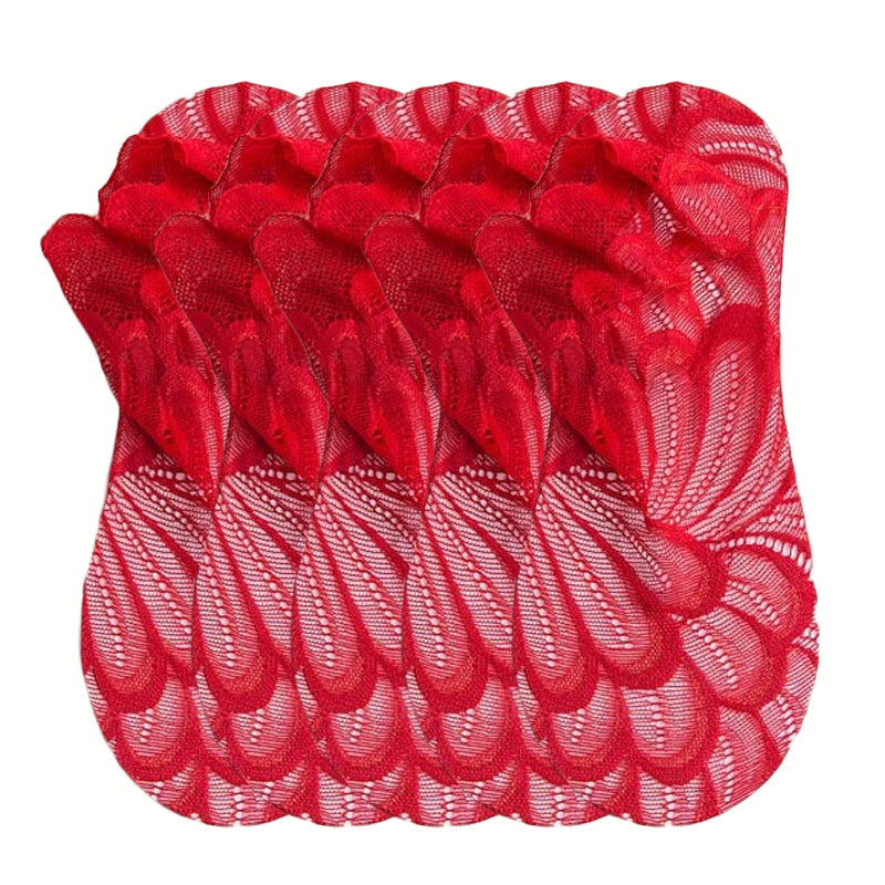 Anyfootwear 5 Pairs Women’s Red Summer Socks Lace Office Flower Ankle Socks