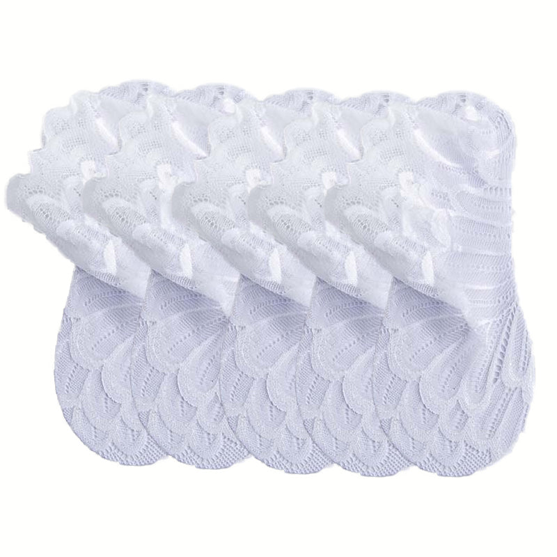 Anyfootwear 5 Pairs One Size 4-5 White Fashion Summer Socks With Style Lace Peacock Flower Short Ankle Socks For Women