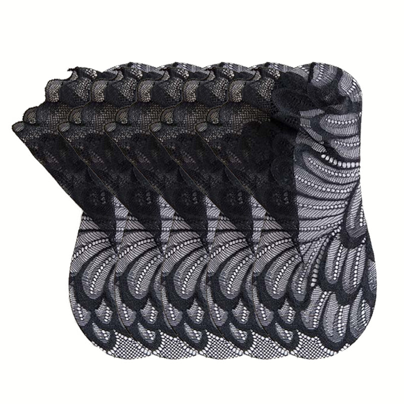 Anyfootwear 5 Pairs Women’s Black Summer Socks Lace Peacock Flower Ankle Socks