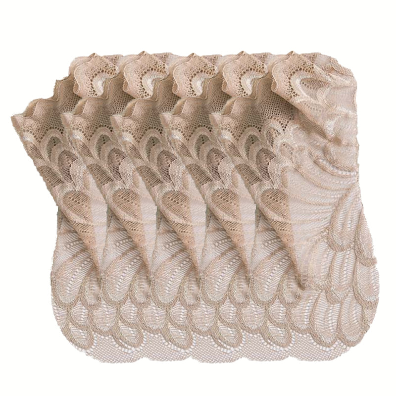 Anyfootwear 5 Pairs One Size 4-5 Khaki Ankle Socks With Lace Peacock Flower Design